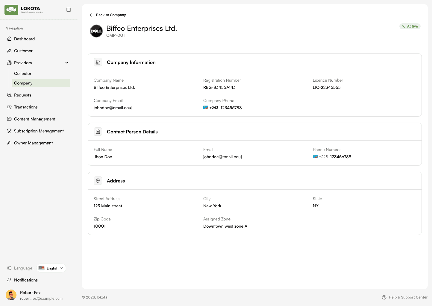 Admin — add company form