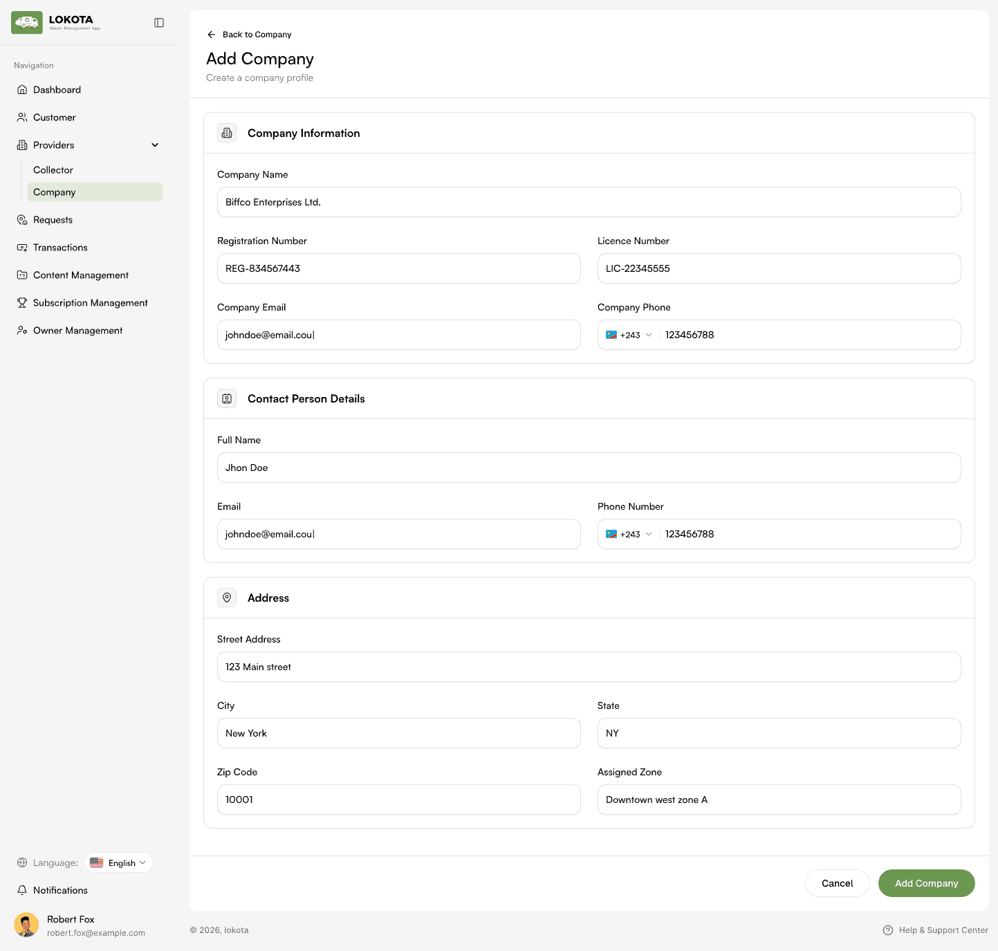 Admin — company detail